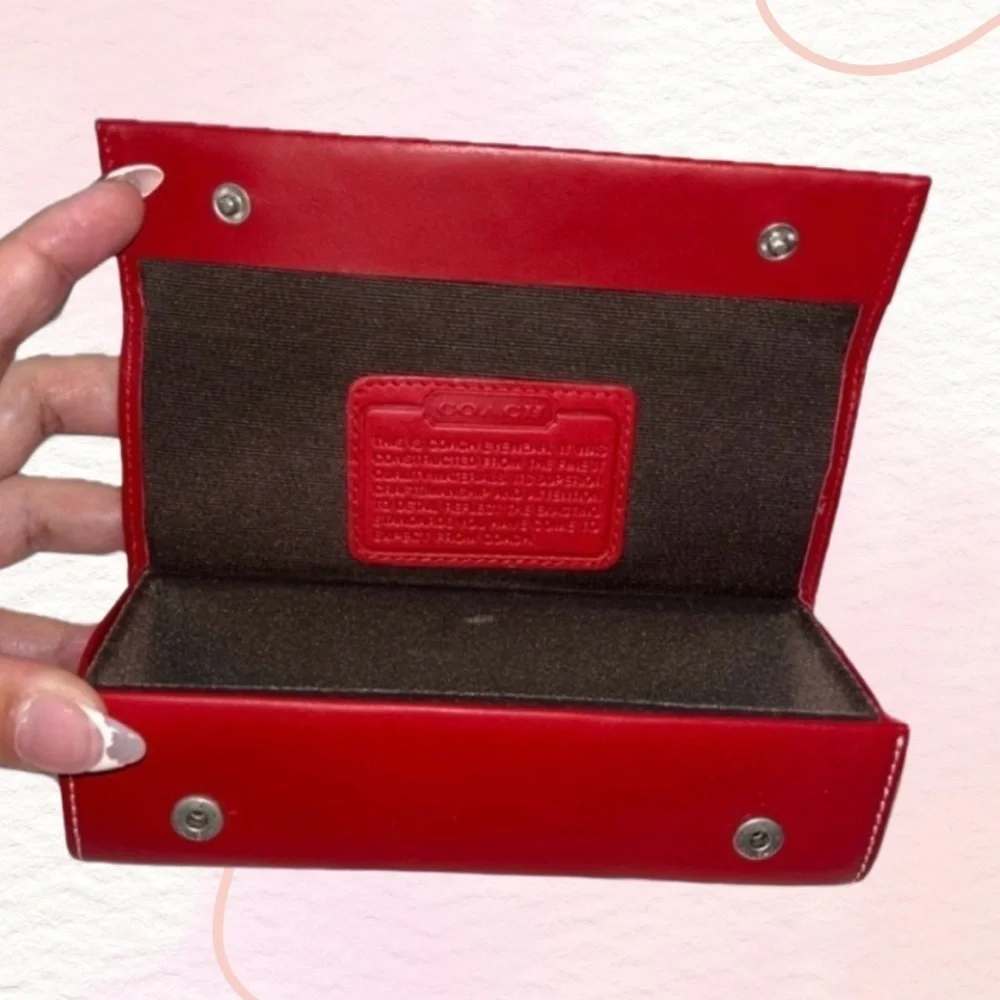 Coach Hardshell Button Snap Leather Eyeglass Case, Red *Glasses NOT included